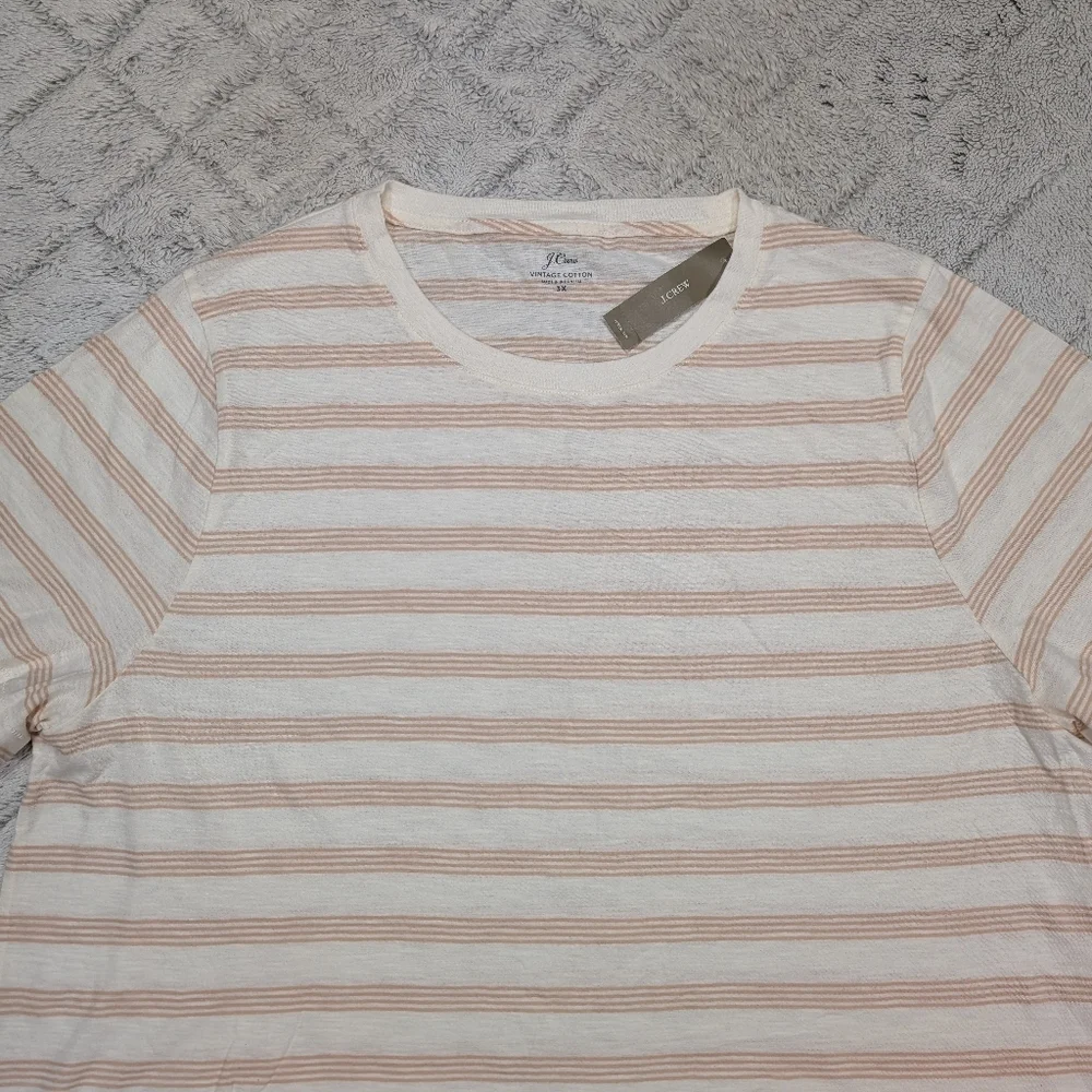 J. Crew Shirt Womens 3X White Beige Stripe Vintage Cotton Crewneck Tee Casual